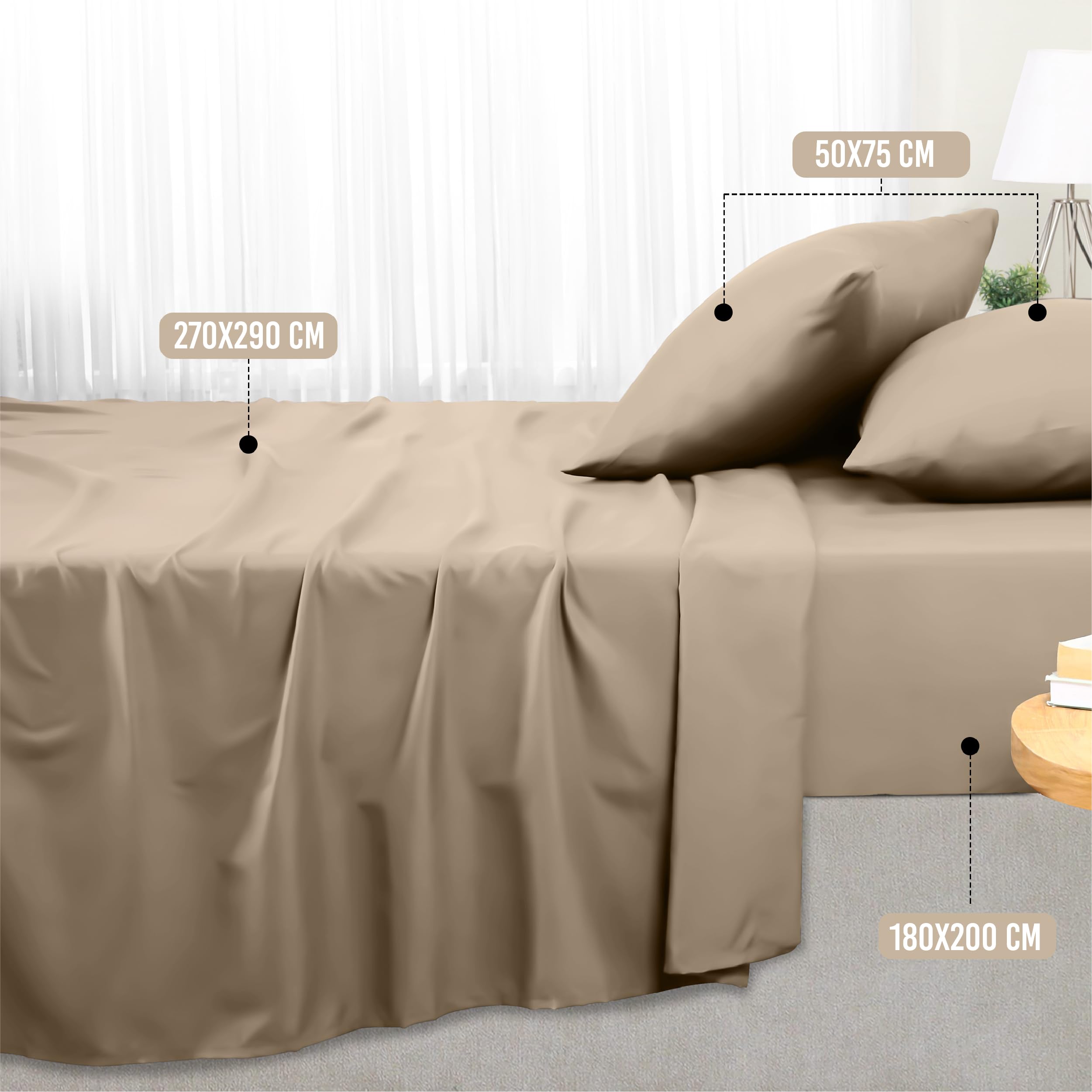 Utopia Bedding - Set Lenzuola Letto Matrimoniali 4 Pezzi 180x200 cm - Spazzolata Poliestre di Microfibra - Oeko-Tex Certificato - Lenzuolo con Angoli, Lenzuolo Piatto e 2 Federe 50x75, Sabbia