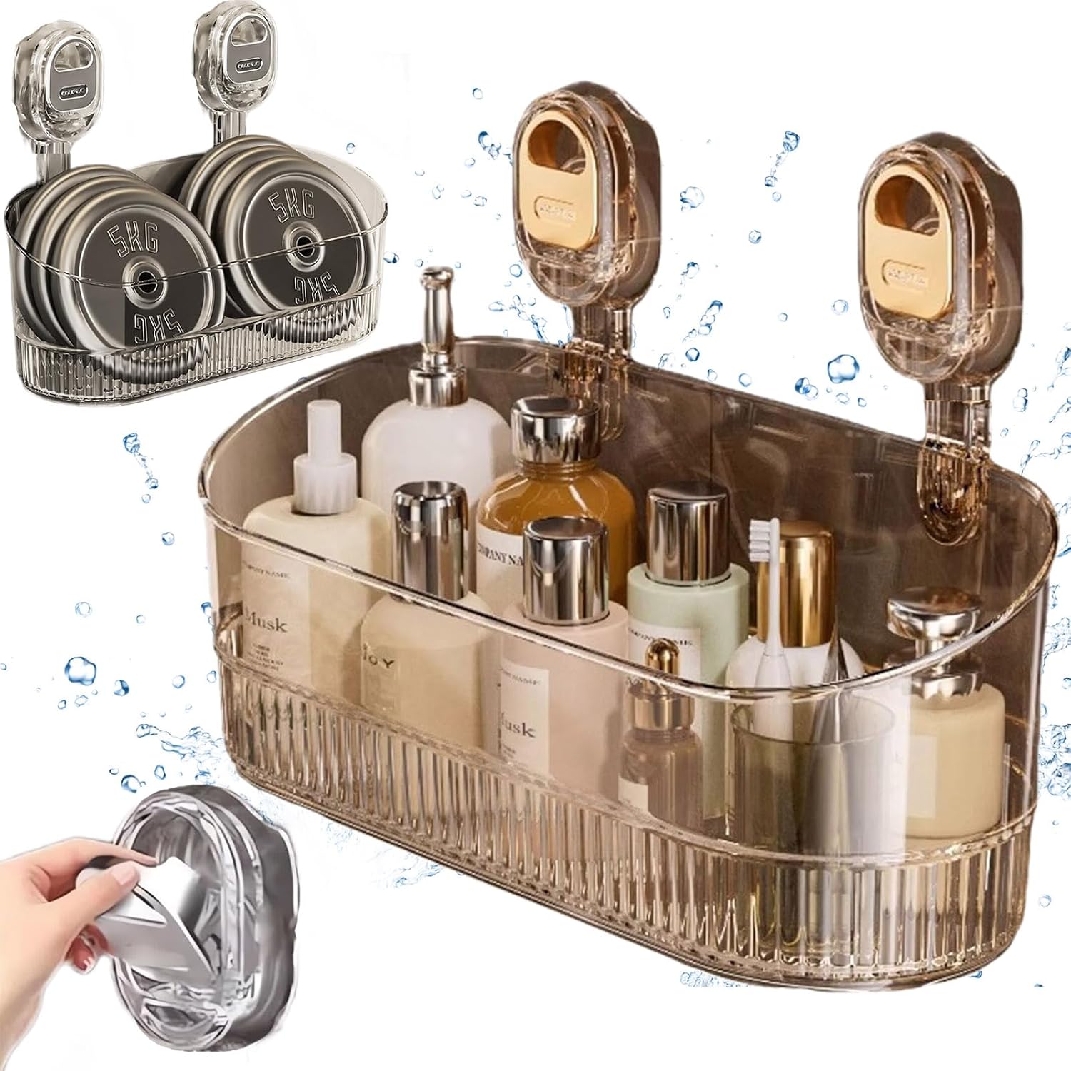 Suction Cup Storage, No-Drill Bathroom Suction Storage Box, Wall Organizer, Bathroom Suction Cup Storage Rack,Suction Cup Storage Basket (Gold)