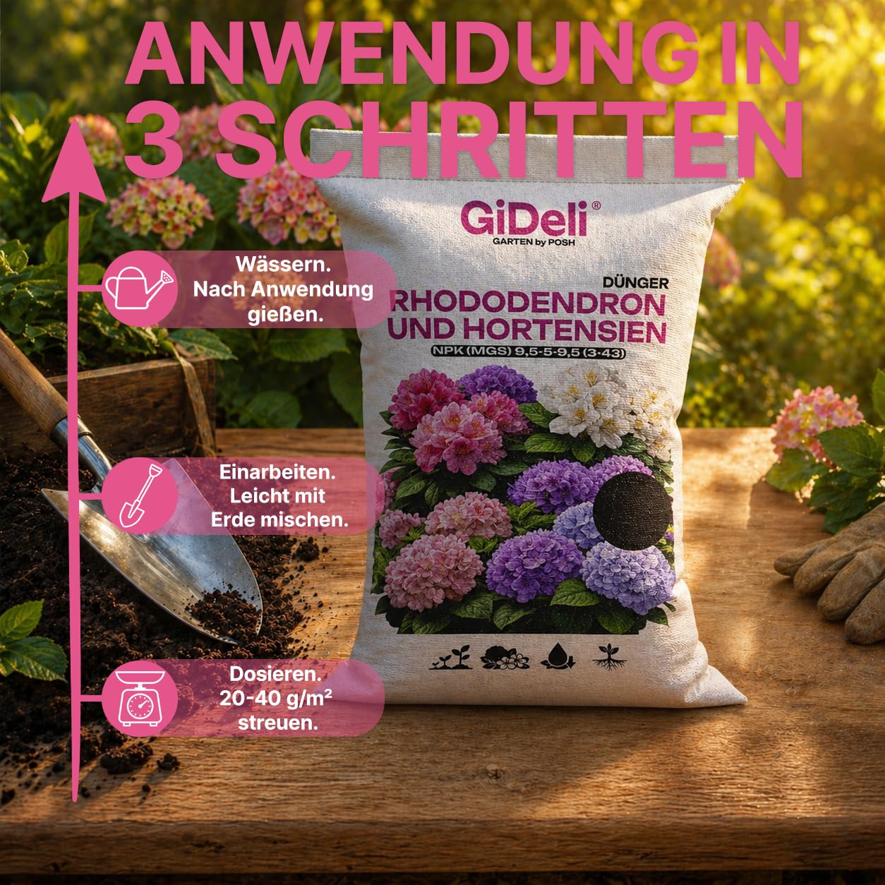 GiDeli Rhododendron Dünger & Hortensiendünger 15 kg Granulat NPK Mg