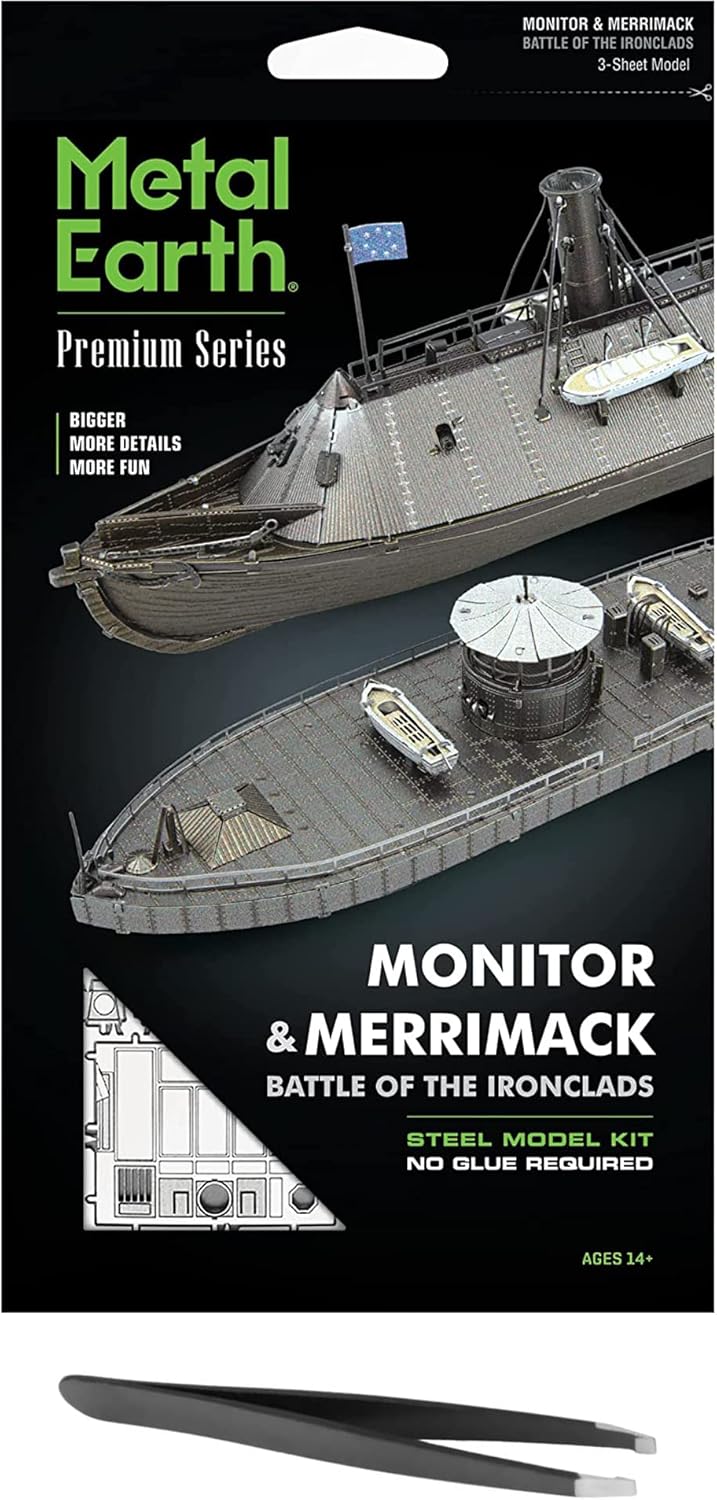 Metal Earth Premium Series Monitor & Merrimack 3D Metal Model Kit Bundle with Tweezers Fascinations