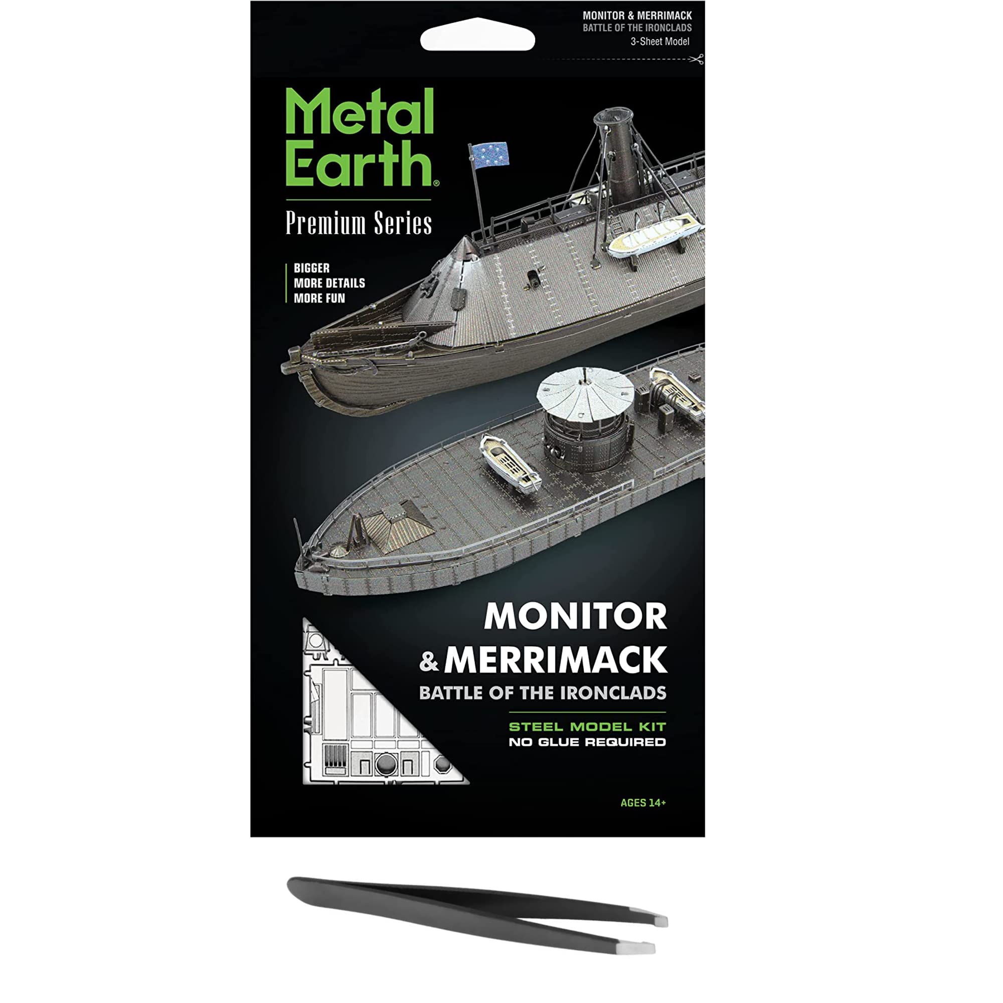 Metal Earth Premium Series Monitor & Merrimack 3D Metal Model Kit Bundle with Tweezers Fascinations