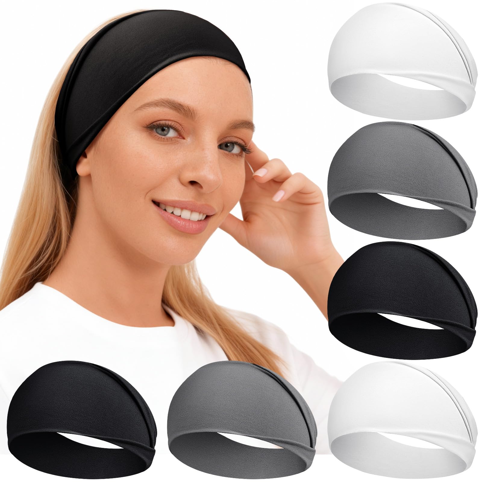 Workout Headbands for Women & Men, 6 Pack Non-Slip Wide Sweatbands - Thick Soft Elastic Hair Bands Accessories for Gym, Yoga, Running and Everyday Fashion-image-47