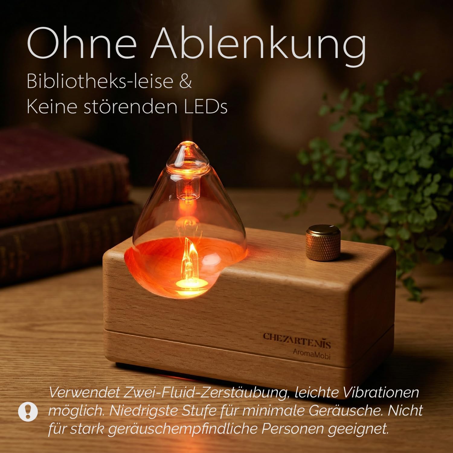 Watedrop Aroma Diffuser Kabellos, Wasserloser Diffusor für Aromatherapie, Elektrischer Duftöl Vernebler aus Glas & Holz, Tragbare Ätherische Öle Duftlampe für Große Räume Yoga Büro, Leise & Aufladbar