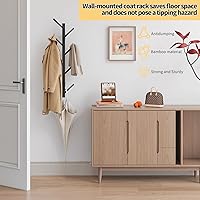 Vista 4 de Perchero de pared vertical de bambú para pared, perchero de pared, árbol, perchero, perchero flotante para sombreros, chaquetas, bolsos, entrada