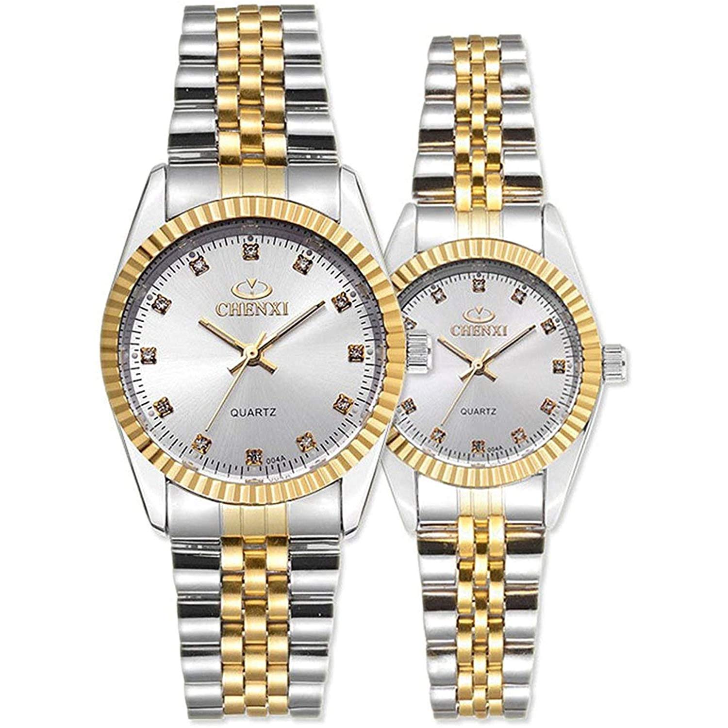 MASTOP Romantische Quarz-Armbanduhren für Sie und Ihn, analog, Edelstahl, Geschenk-Set für Liebhaber, 2 Stück