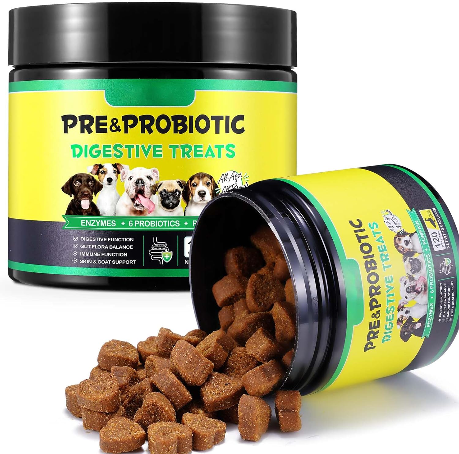 Probiotic Dogs, 120 Bites, Supports Gut and Digestive Health, Immune Functioning, As well as Skin and Coat Health