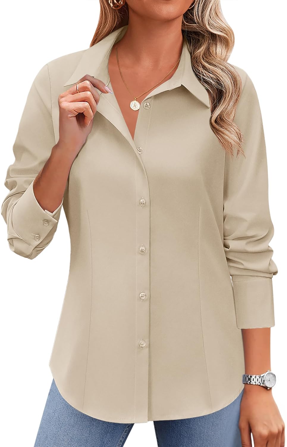 Zeagoo Button Down Shirts for Women Wrinkle Free Long Sleeve Collared Dress Blouses Casual Work Office Tunics Tops