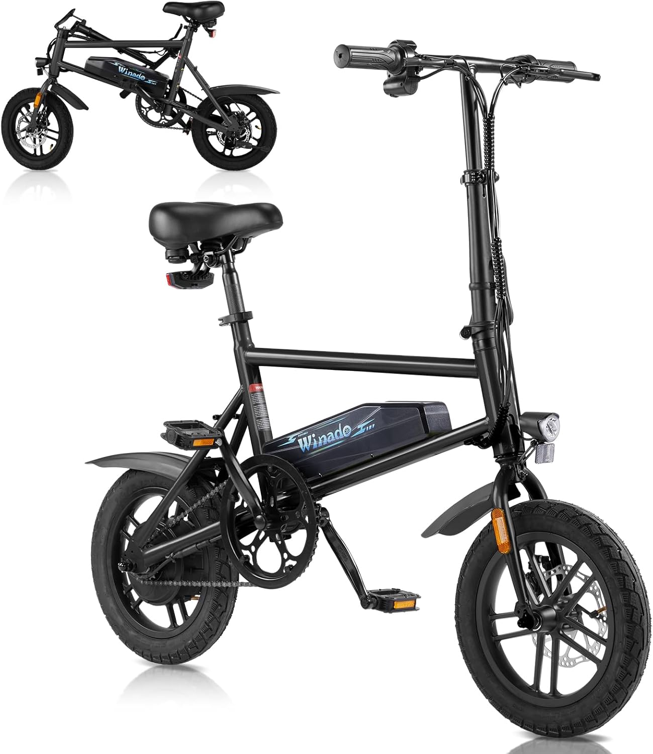 Winado Electric Bike for Adults, 14" Folding Electric Bicycle 450W Motor with Dual Disc Brakes, Max Range 25Miles(Pedal-Assist) & Speed 15.5MPH, Foldable Commuter City Ebike for Adults/Teens