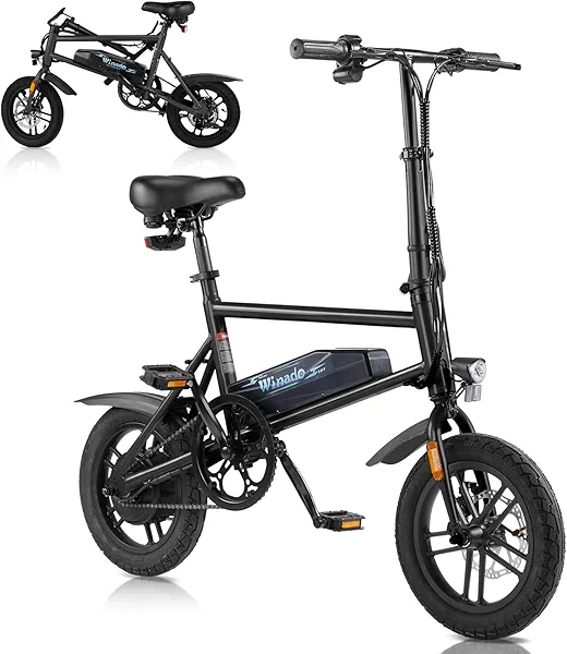 Winado Electric Bike for Adults, 14" Folding Electric Bicycle 450W Motor with Dual Disc Brakes, Max Range 25Miles(Pedal-Assist) & Speed 15.5MPH, Foldable Commuter City Ebike for Adults/Teens, Black