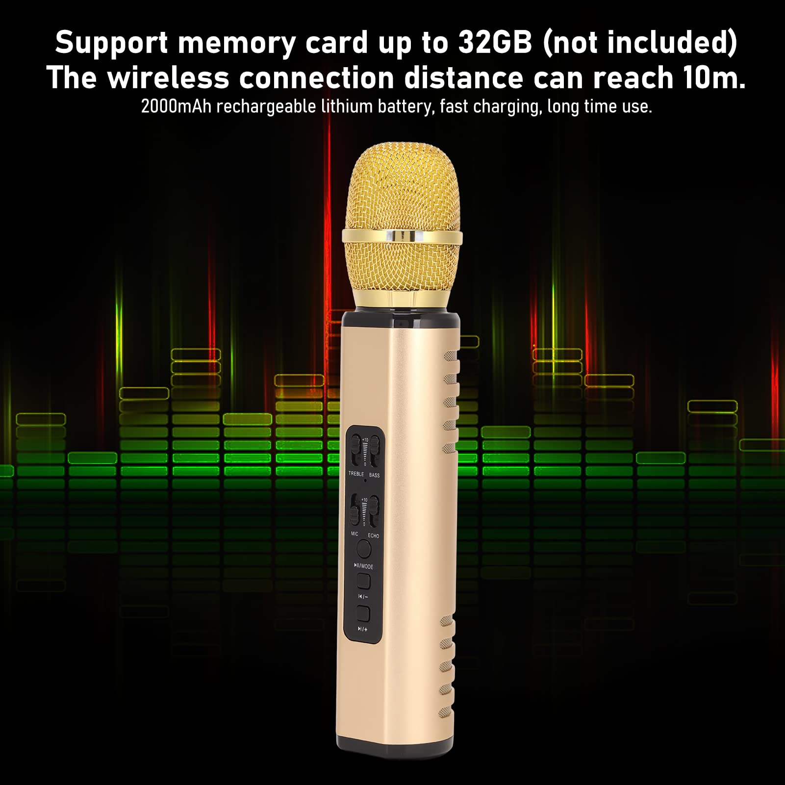 Dispositivo di Canto Portatile per Microfono Wireless Bluetooth K6 per Amanti del Karaoke Materiale ABS 1 Pezzo (GOLD)
