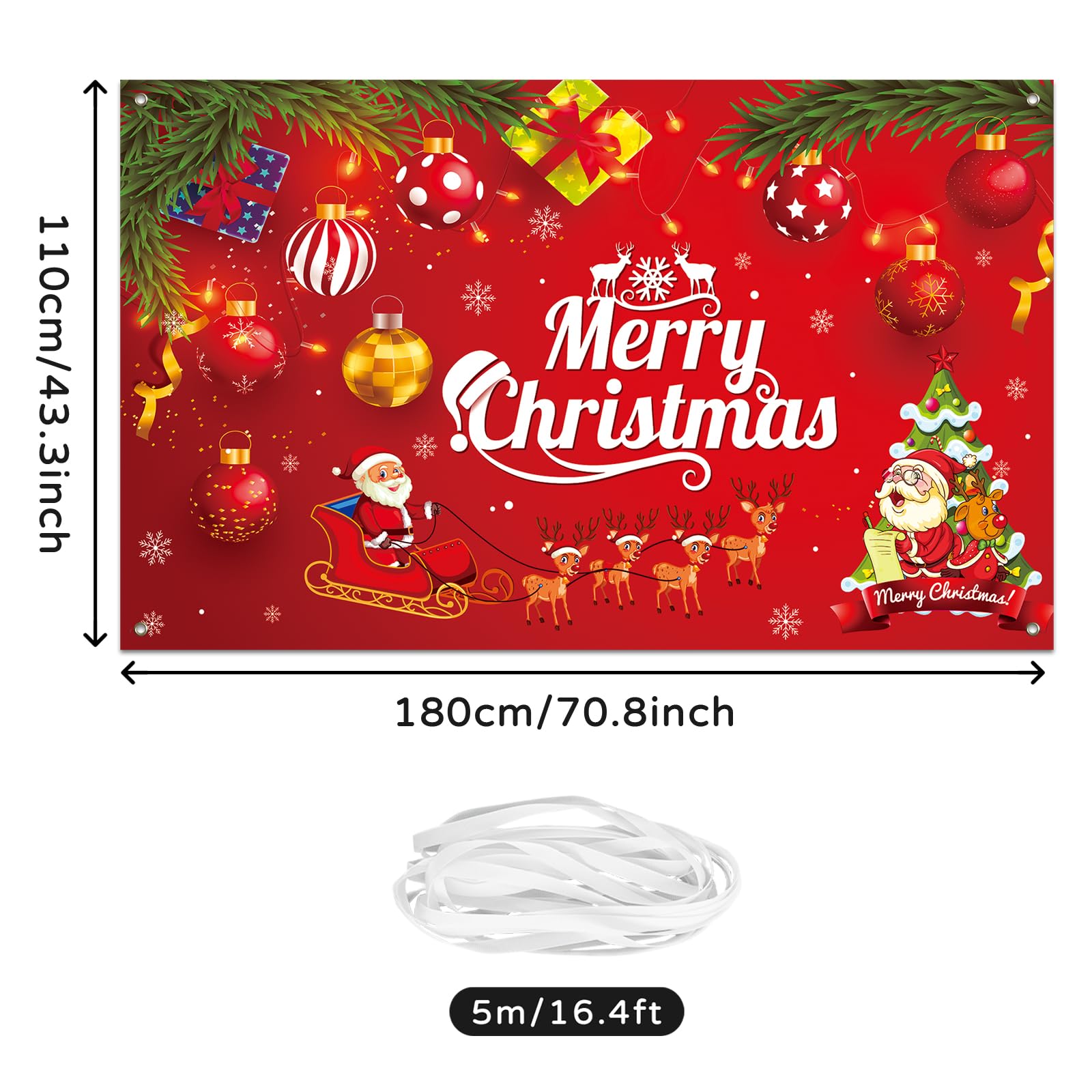 Koliphy Christmas Banner, Merry Christmas Decorations for Indoor & Outdoor, Santa Claus Backdrop Banner - Image 2