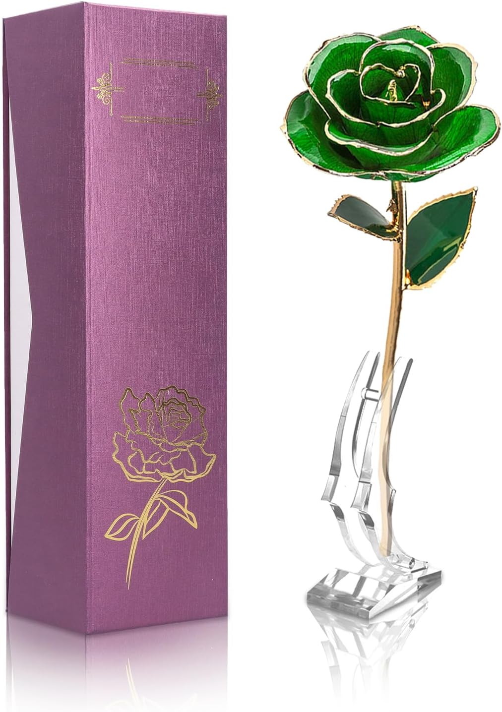 Gugxiom Gold Dipped Rose, Long Lasting Green Forever Bloom, Unique Decor Roses for Valentines Day, Mothers Day, Weddings, Anniversaries Etc.
