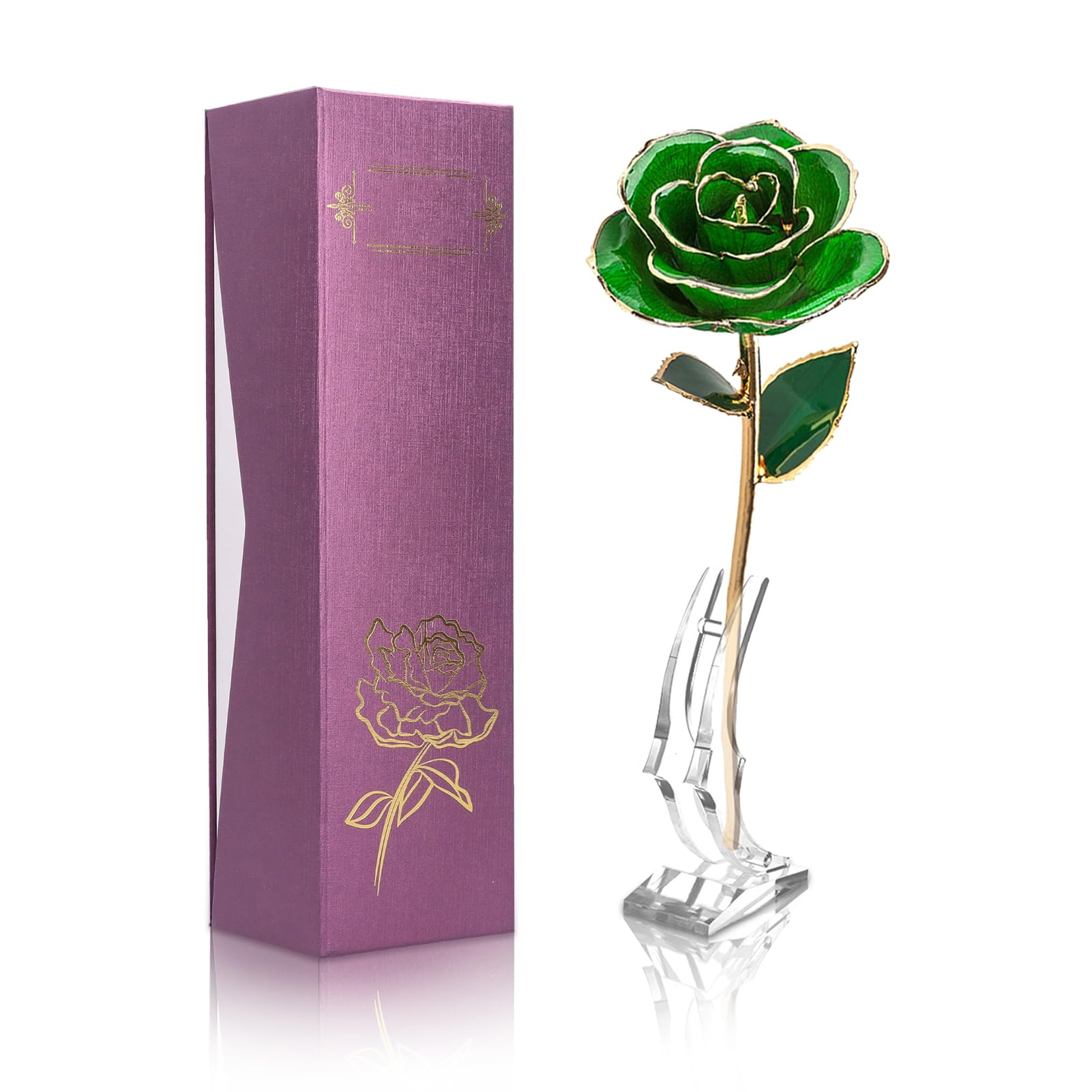 Gugxiom Gold Getauchte Rose, Langlebige Grüne Ewige Rose, Einzigartiges Dekor für Deko Rosen für Valentinstag, Muttertag, Hochzeiten, Jubiläen usw.