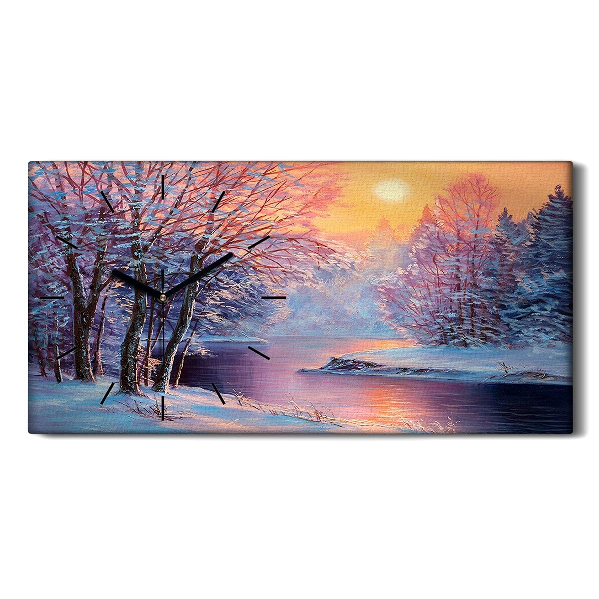 Horloge sur toile 60x30cm paysage hiver et arbres décoration murale