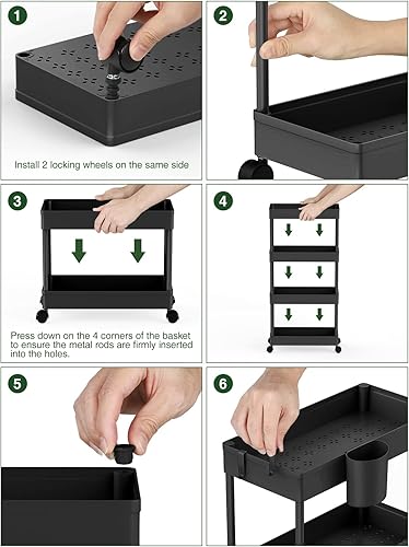 Miniatura 8 de LEHOM Carrito de almacenamiento delgado con ruedas Organizador de baño de 4 niveles, carrito de utilidad, estantes de almacenamiento deslizantes,