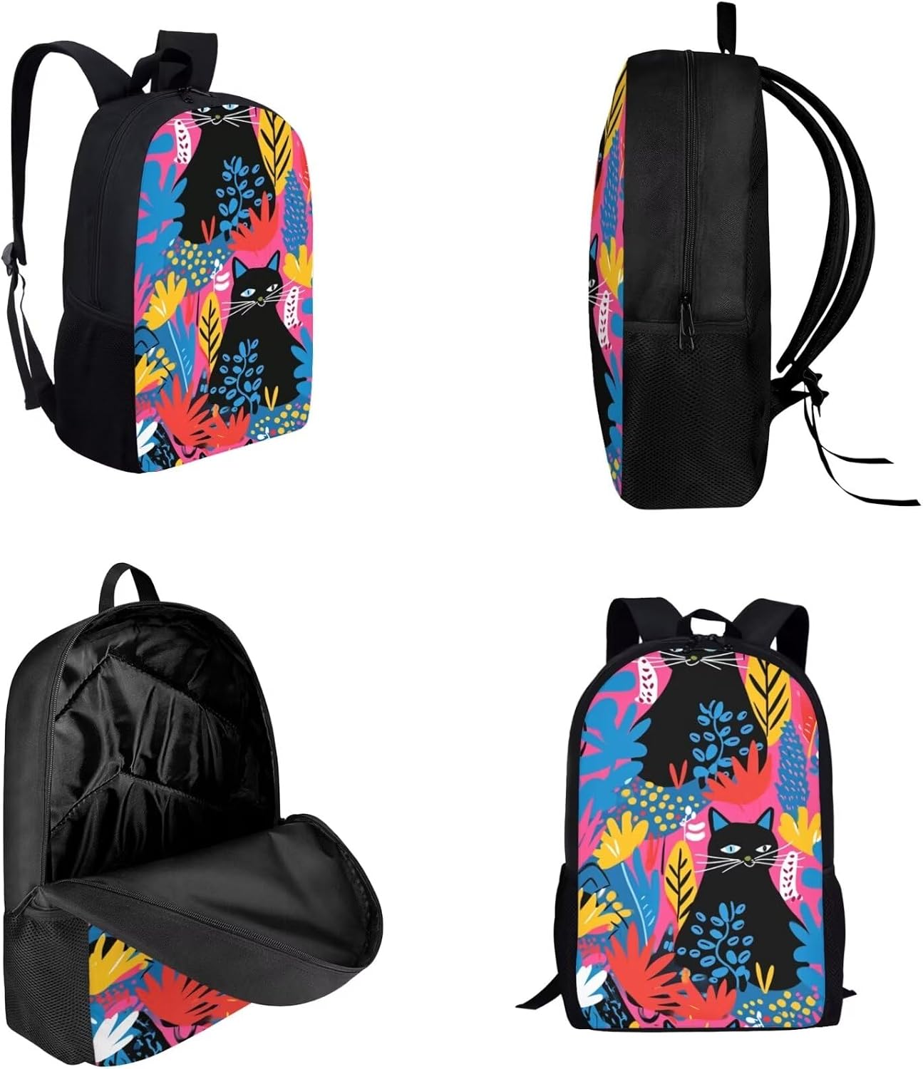Black Cat School Backpacks for Elementary Middle School Bags for Boys Girls Backpack with Lunch Bag And Pencil Case