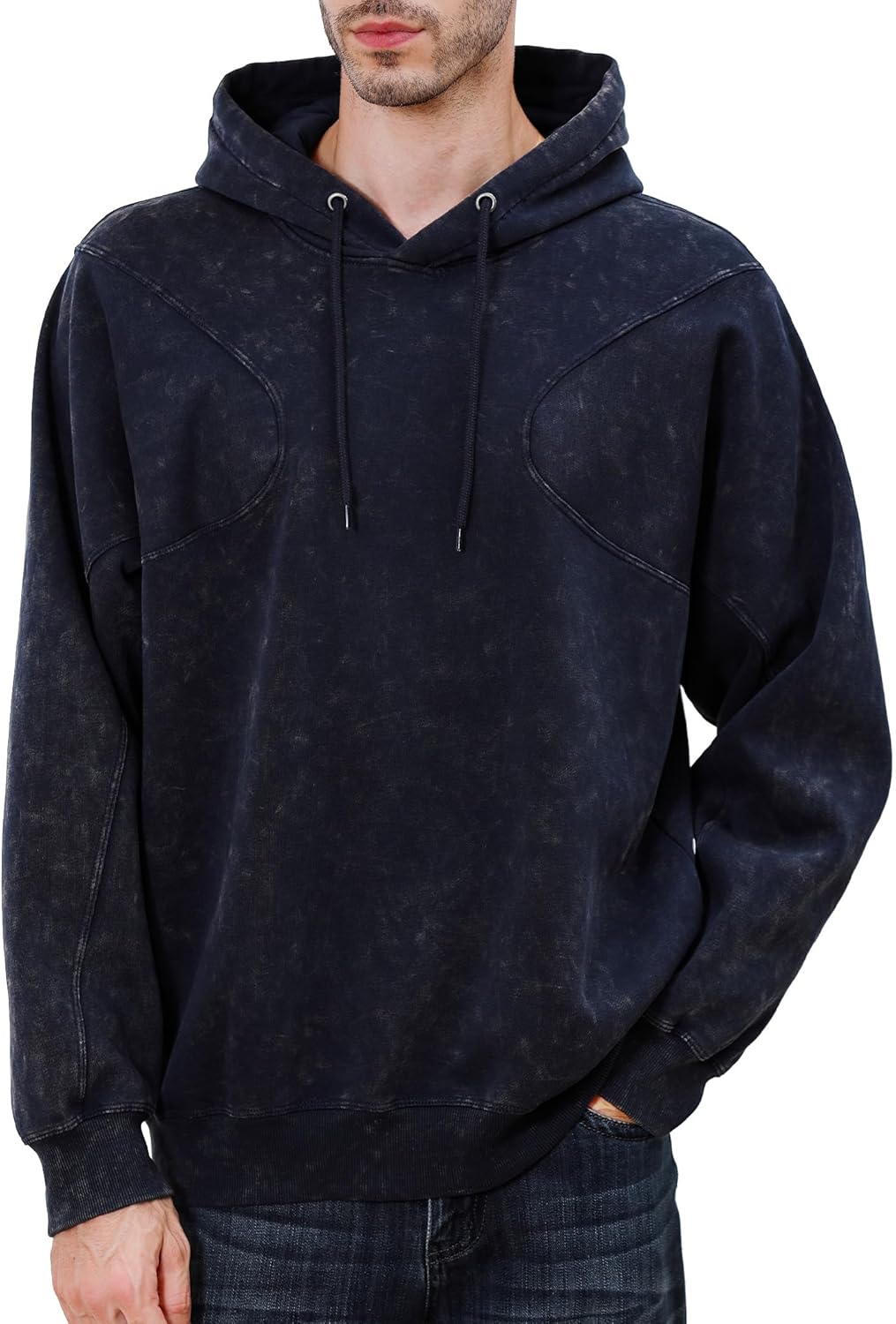 INVICTUSY Men's Oversized Hoodie Pullover Acid Wash Plush Cotton Hooded Fleece Sweatshirt Streetwear Unisex Casual Hoodies