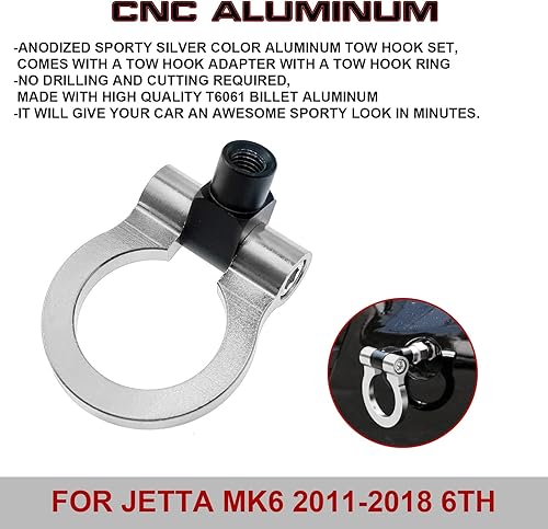 Miniatura 2 de Xotic Tech Sports Track Racing Style CNC - Anillo de gancho de remolque de aluminio compatible con Volkswagen Jetta MK6 2011-2018 6th (plateado)