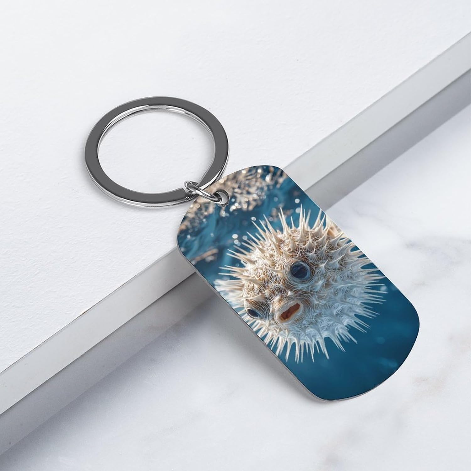 Underwater Pufferfish Fashion Keychain with Pendant Stainless Steel Key Ring for Car Bag Purse image 3