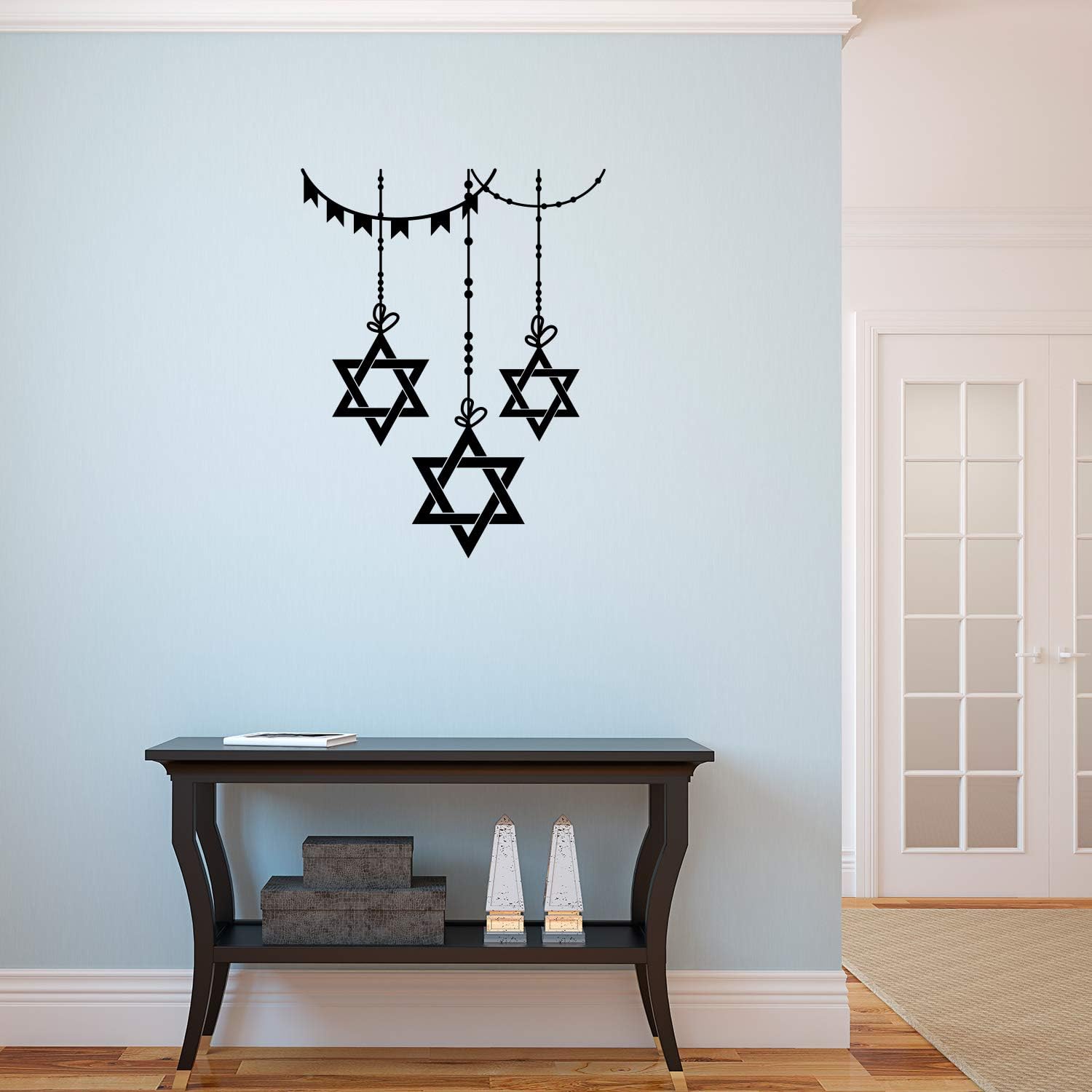 Vinyl Wall Art Decal - 3 Hanging Stars of David - 28 x 22 - Jewish Holiday Decor Sticker - Indoor Outdoor Home Office Wall Door Window Bedroom Living Room Workplace Decals (28 x 22, Black)