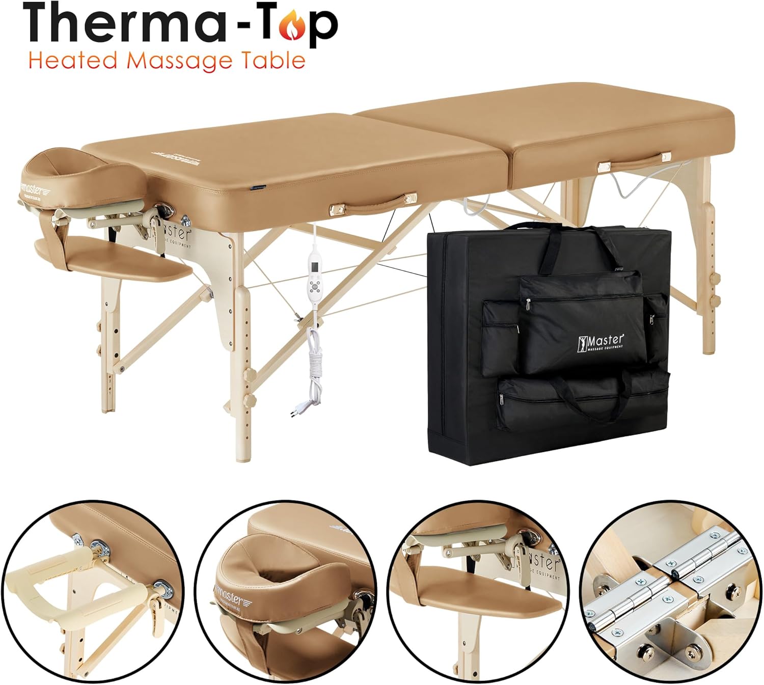 Master Massage 30" Phoenix Therma Top Portable Massage Table Bed Couch in Otter/Mushroom with Built in Warming Pads