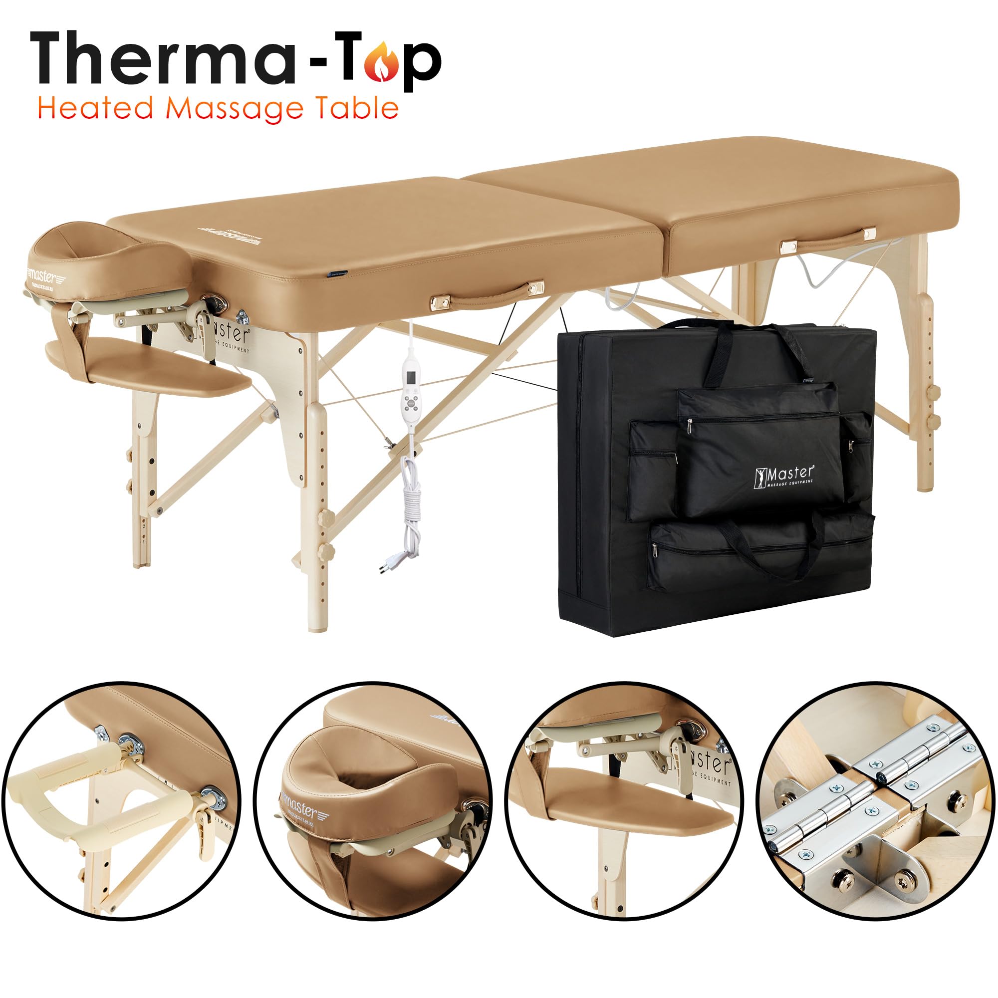 Master Massage Phoenix 71cm Mobil Klappbar Massageliege ThermaTop Heizsystem Massagebett Massagebank Kosmetikliege Heizdecke Wärmeunterbett Hellbraun