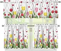 Vista 40 de Juego de 250 cortinas de cocina con bandera estadounidense para ventanas, fácil de instalar, cortinas cortas de 24 pulgadas con bolsillo para barra