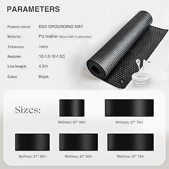 Grounding Mat for Bed, Grounding Pad for Sleep, Anti-Slip PU Leather Grounding Mattress with Grounding Cord, 27''×76‘’, King