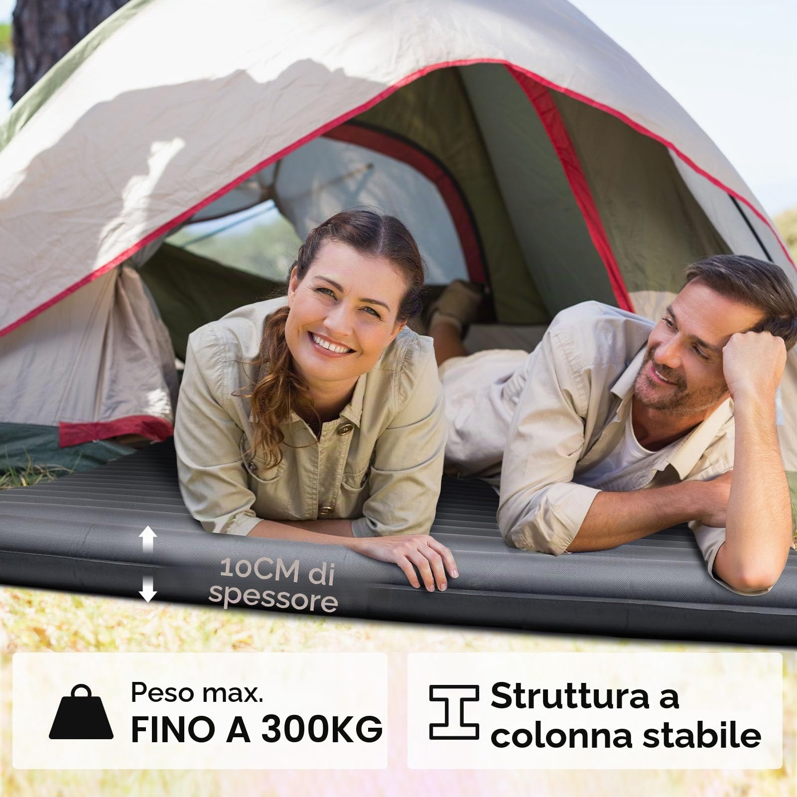 HIKENTURE materassino da campeggio ultraleggero con doppio materassino gonfiabile per 2 persone, materasso ad aria