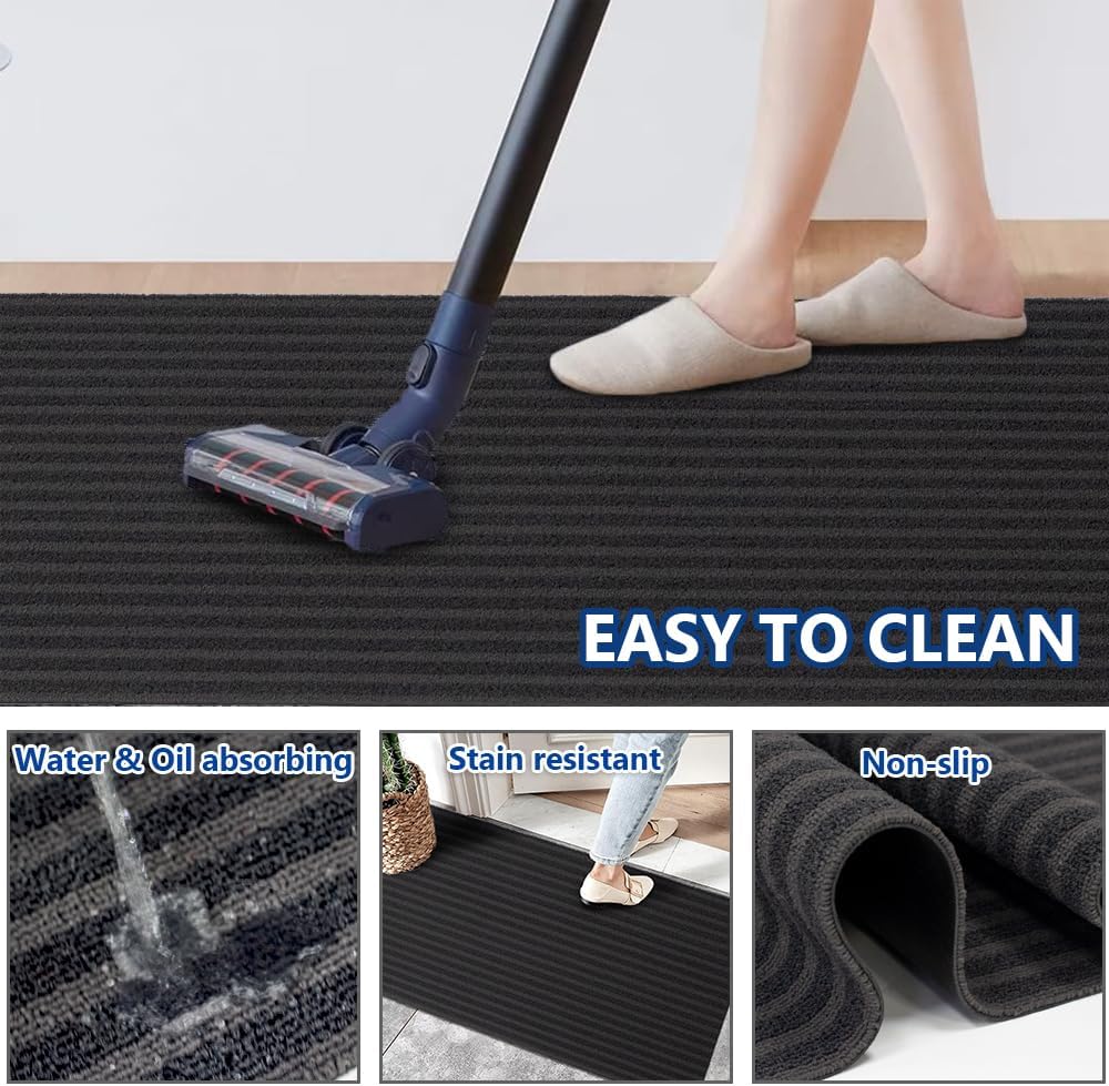 LITA Heavy Duty Hallway Runner Rug,Custom Size Non-Slip Backing Area Rug Runner,Outdoor Indoor Carpet Door Mat for Floor Entryway Kitchen Laundry Balcony Garage, Gray Stripe, 2' x 6'