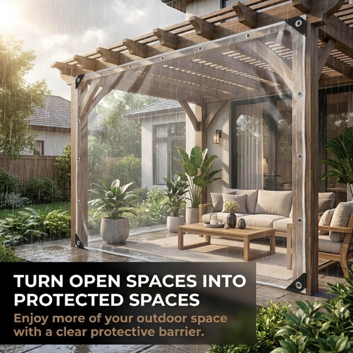 Telo Impermeabile Esterno Trasparente Occhiellato in PVC per Pergola