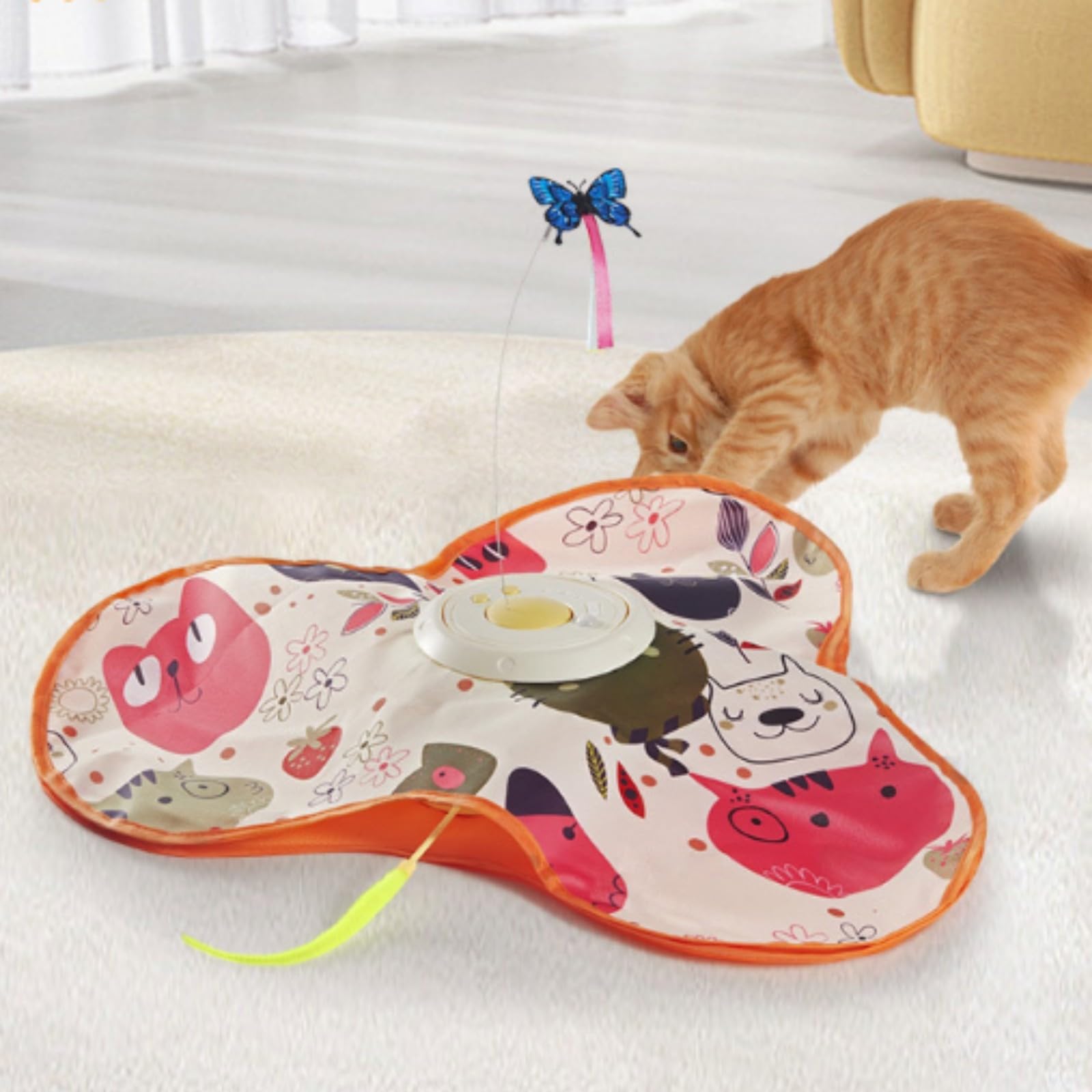 es Katzenspielzeug | Automatisch, Katzenspielzeug mit Spielangel, für Zuhause, Wohnungskatzen, Orange