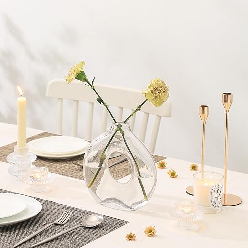 Miniatura 2 de Jarrón de vidrio, jarrón de vidrio Dount, florero de vidrio transparente, florero moderno, florero decorativo, jarrón redondo de vidrio para sala de