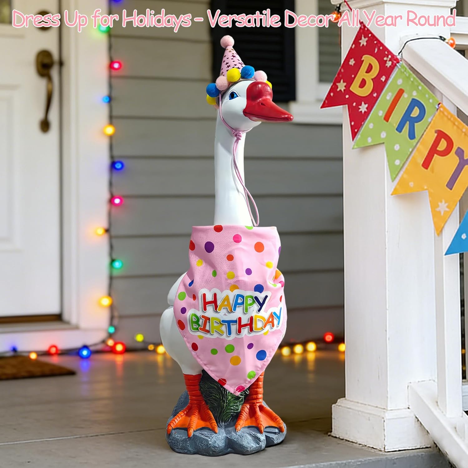 Large Porch Goose Statue for Outdoors - 19.5" Funny White Goose Resin Garden & Patio Decor, Handcrafted Lawn Ornament with Blue Eyes and Red Beak, Unique Gift for Any Home