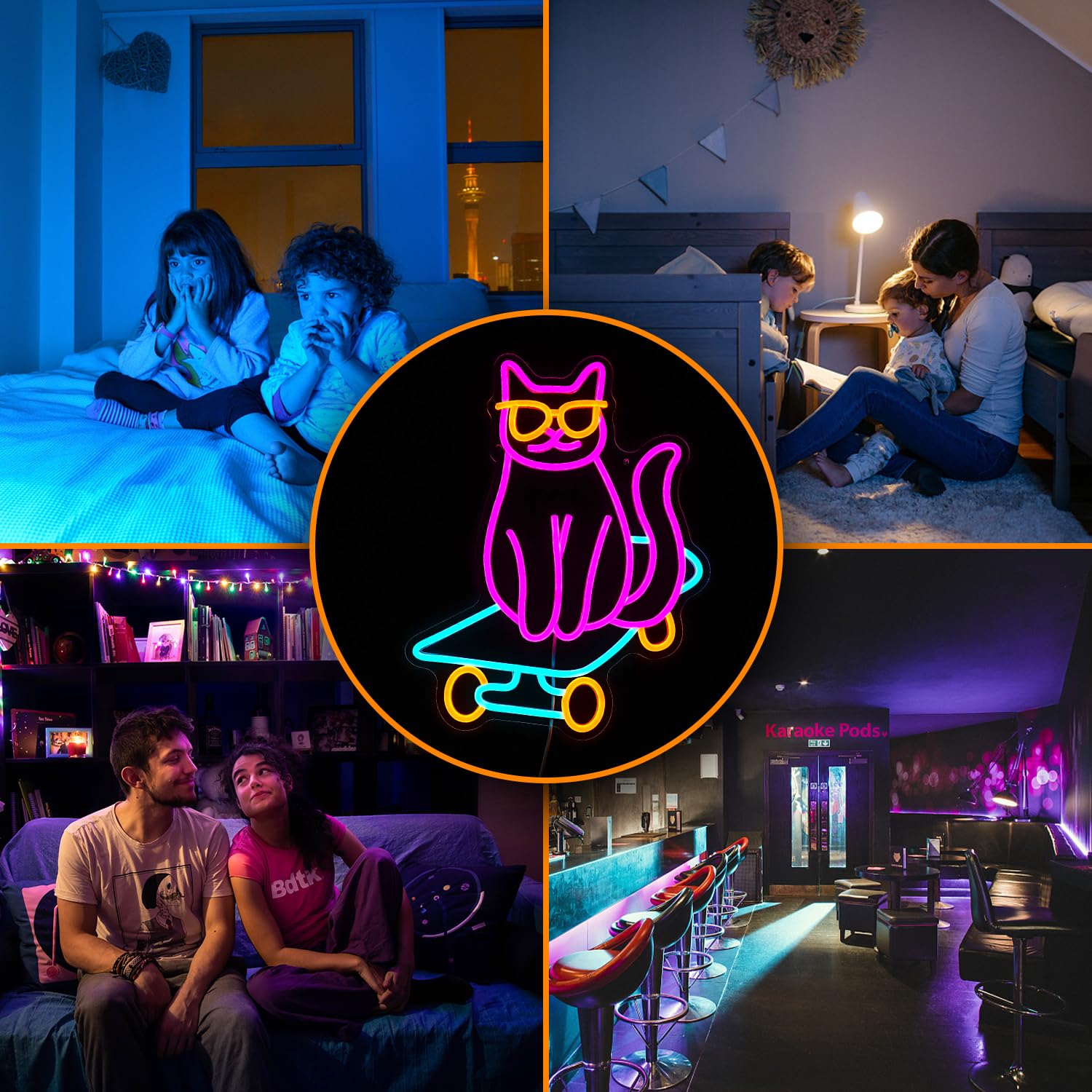Amazon.co.jp: スケボー猫ネオンサイン かわいいメガネ猫LEDネオン 