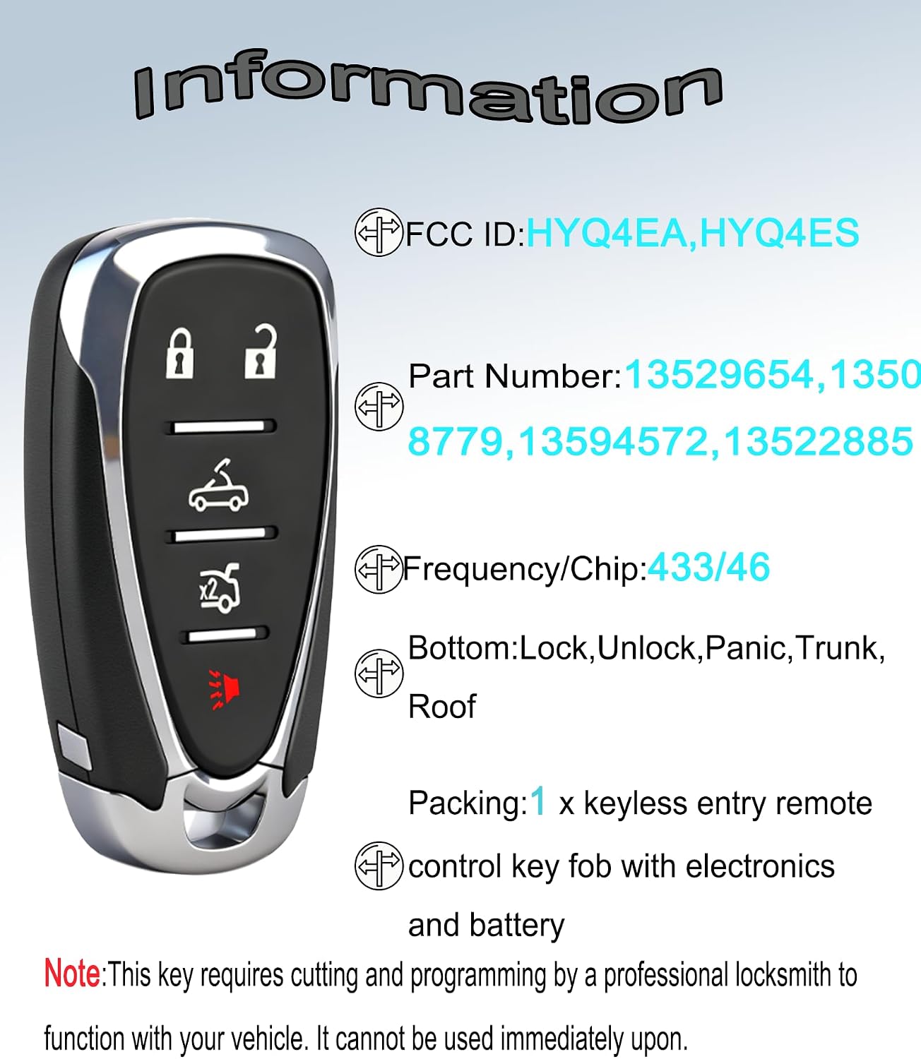 Keyless Entry Remote Control Smart Key Fob for Chevrolet Camaro 2016-2024 image 4