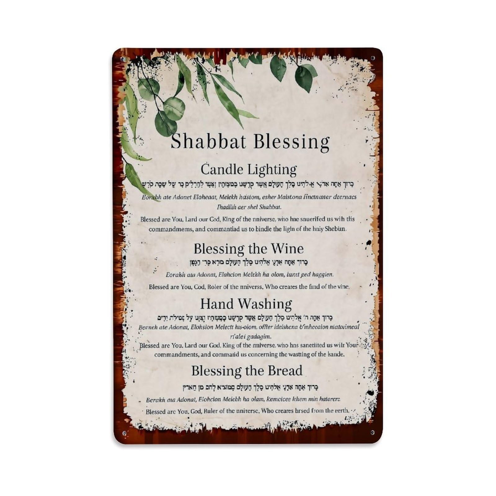Jdfenggu Vintage Shabbat Blessing Candle Lighting Wine Hand Washing Bread Retro Metal Tin Sign, Decor Art Poster For Bar, Home, Man Cave, Kitchen, Laundry Room Gift 8X12inch