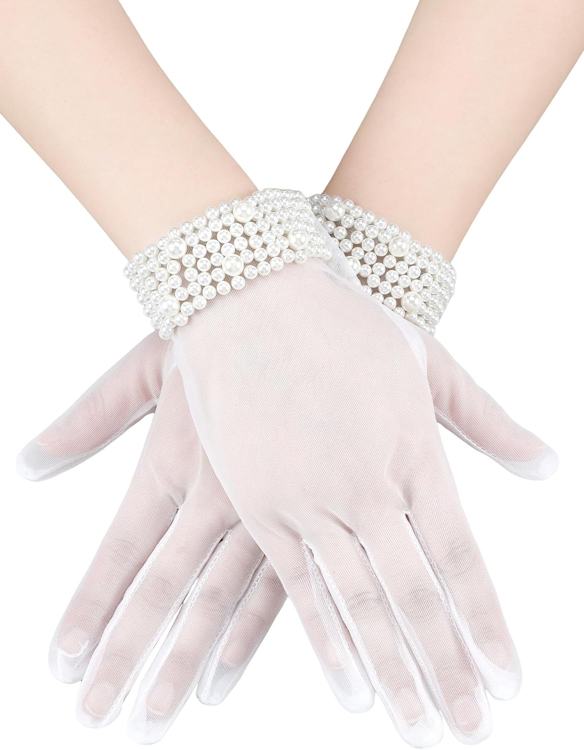 Bencailor Women Lace Gloves Wedding Tea Party Gloves Bow Short Mitten Elegant Accessories for 1920s Opera Funeral