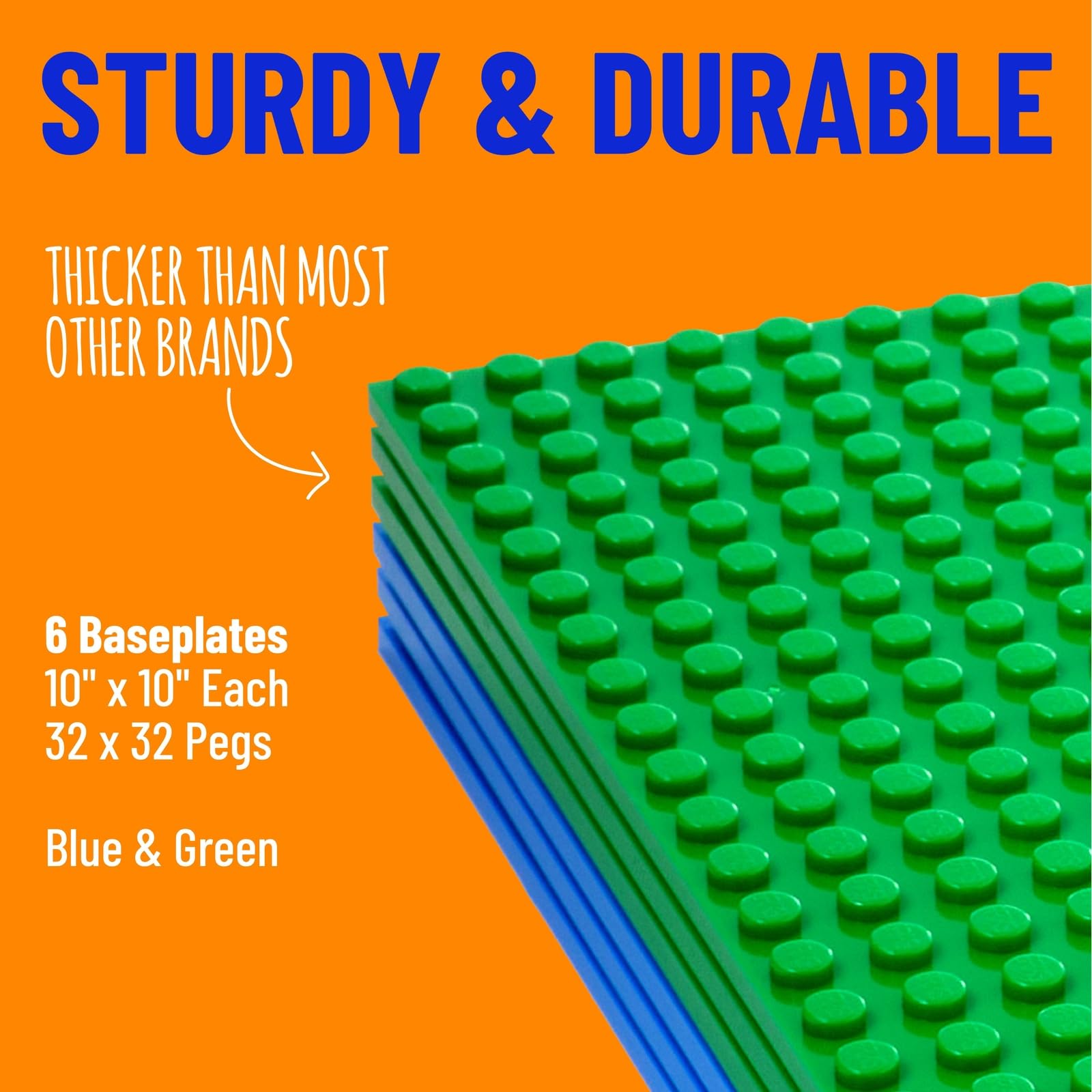 Strictly Briks Compatible with Lego 6 Pack Classic Baseplates 10x10 in, Stackable Building Plates with 32 x 32 Studs, Mats, Bases, Boards, Sheets 100% Compatible with All Major Brands, Basic Colors
