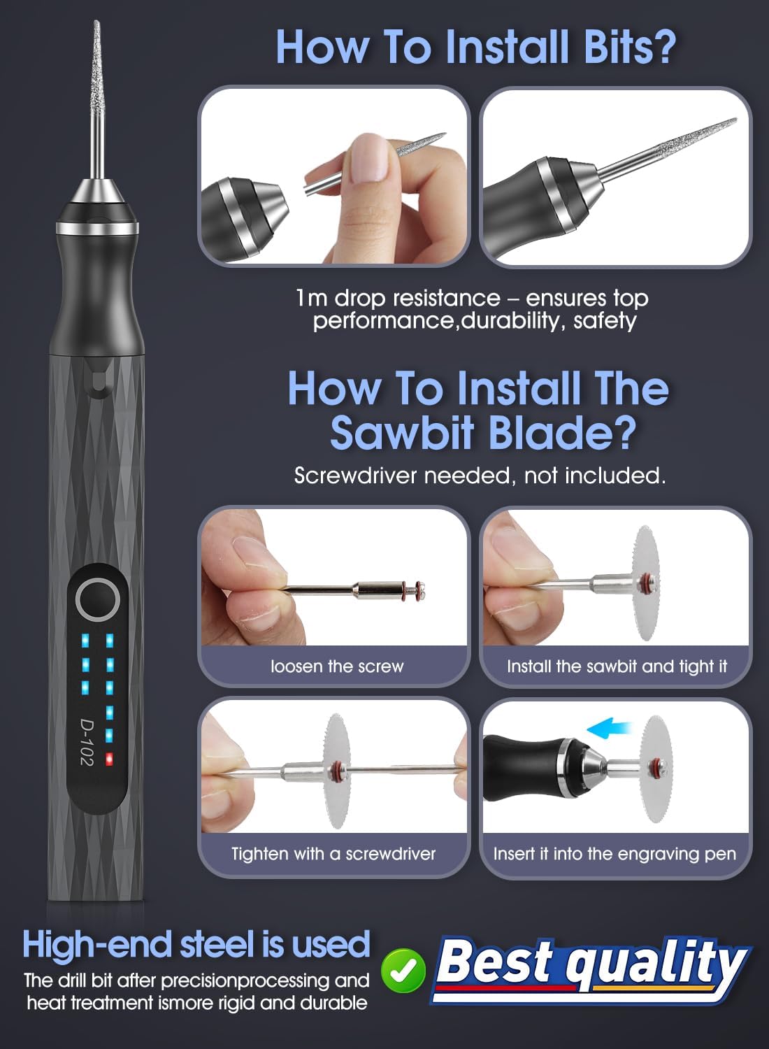 Upgraded Electric Engraving Pen, 37 Bits, 3-Speed Adjustable, USB Rechargeable, Cordless Rotary Tool for 50+ Surfaces – Perfect for DIY Crafts & Personalization – Ideal Valentine's Day Gift –Black