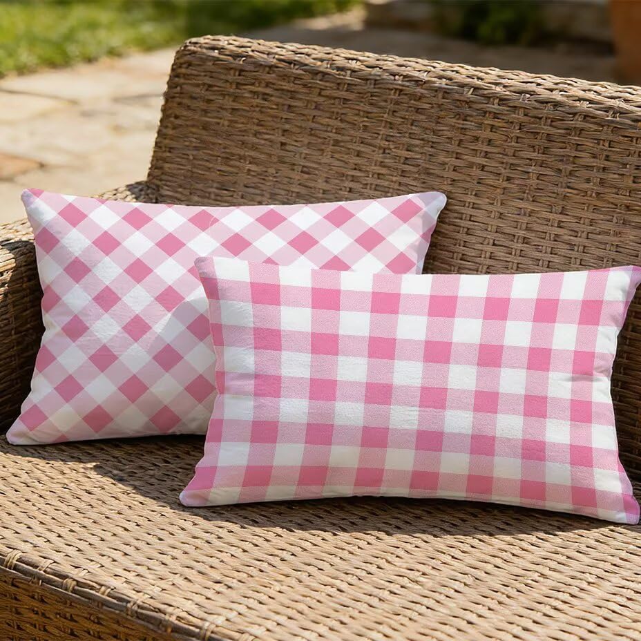 Housse de coussin extérieur 60x80 imperméable et déperlante aspect lin rose - 2