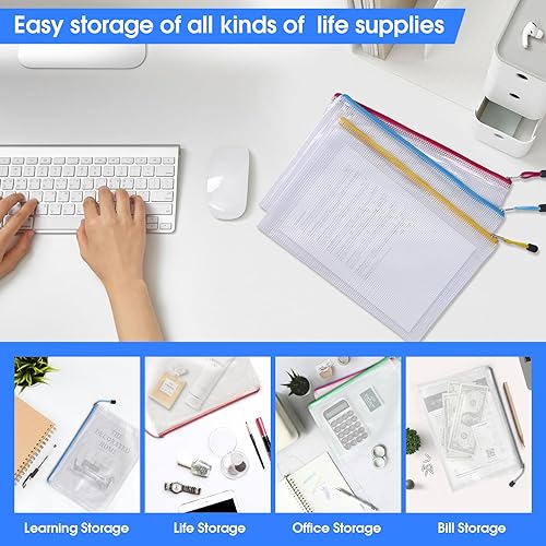 Miniatura 7 de 26 bolsas de malla con cremallera, bolsas impermeables con cremallera, tamaño A4, bolsas extra grandes con cremallera, 13 colores, bolsas