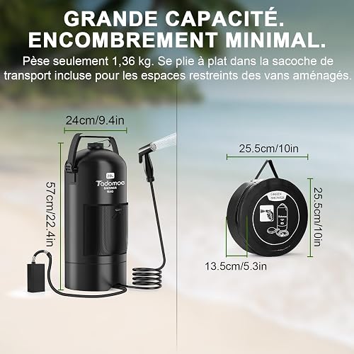 Tadomoe 20L Solar Camping Shower with LED Electric Pump - 4