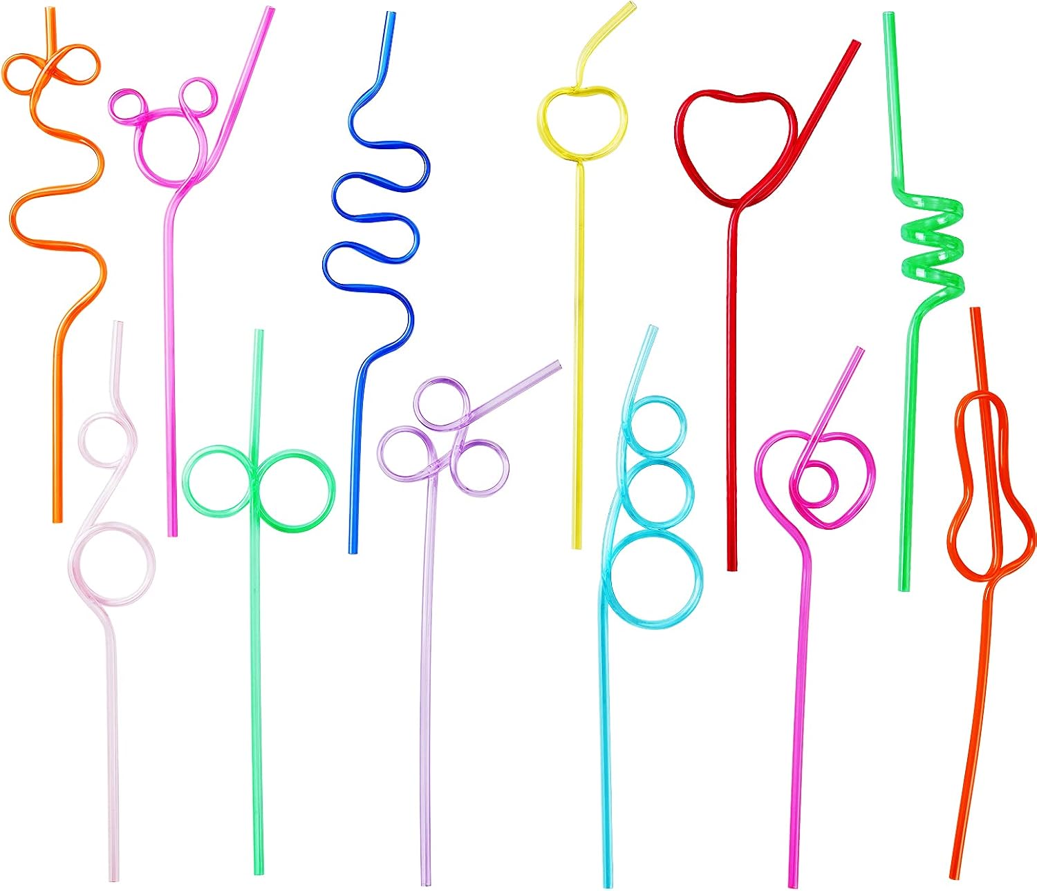 24 Pcs Crazy Straws,12 Assorted Colorful Reusable Plastic Crazy Loop Straws For Birthday Party Or Classroom Activities.