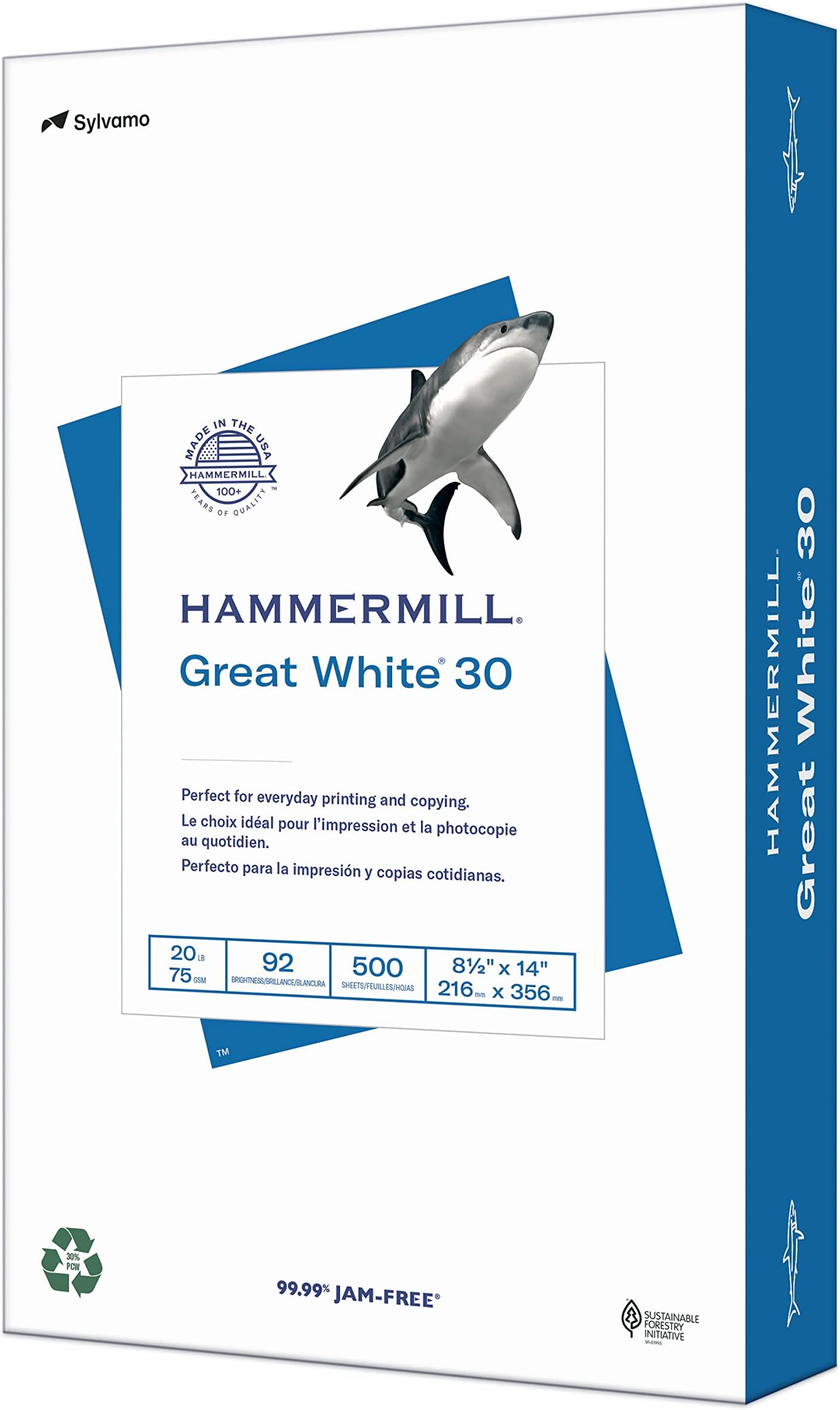 Hammermill Printer Paper, Great White 30% Recycled Paper, 8.5 x 14-1 Ream (500 Sheets) - 92 Bright, Made in The USA, 086704