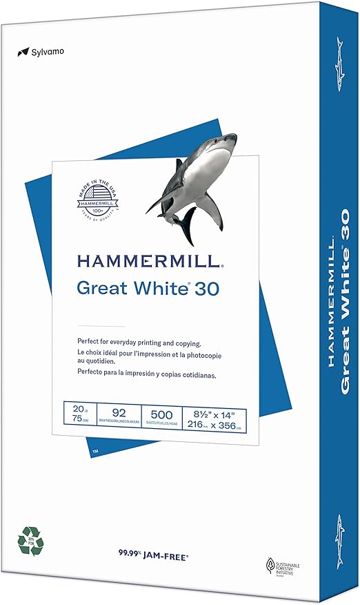 Hammermill Printer Paper, Great White 30 Recycled Paper
