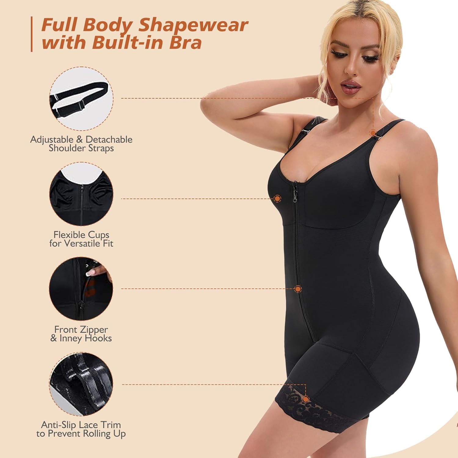 Fajas Colombianas Postpartum Full Shapewear for Women Tummy Control Body Shaper Butt Lifter with Zipper Crotch - Image 2