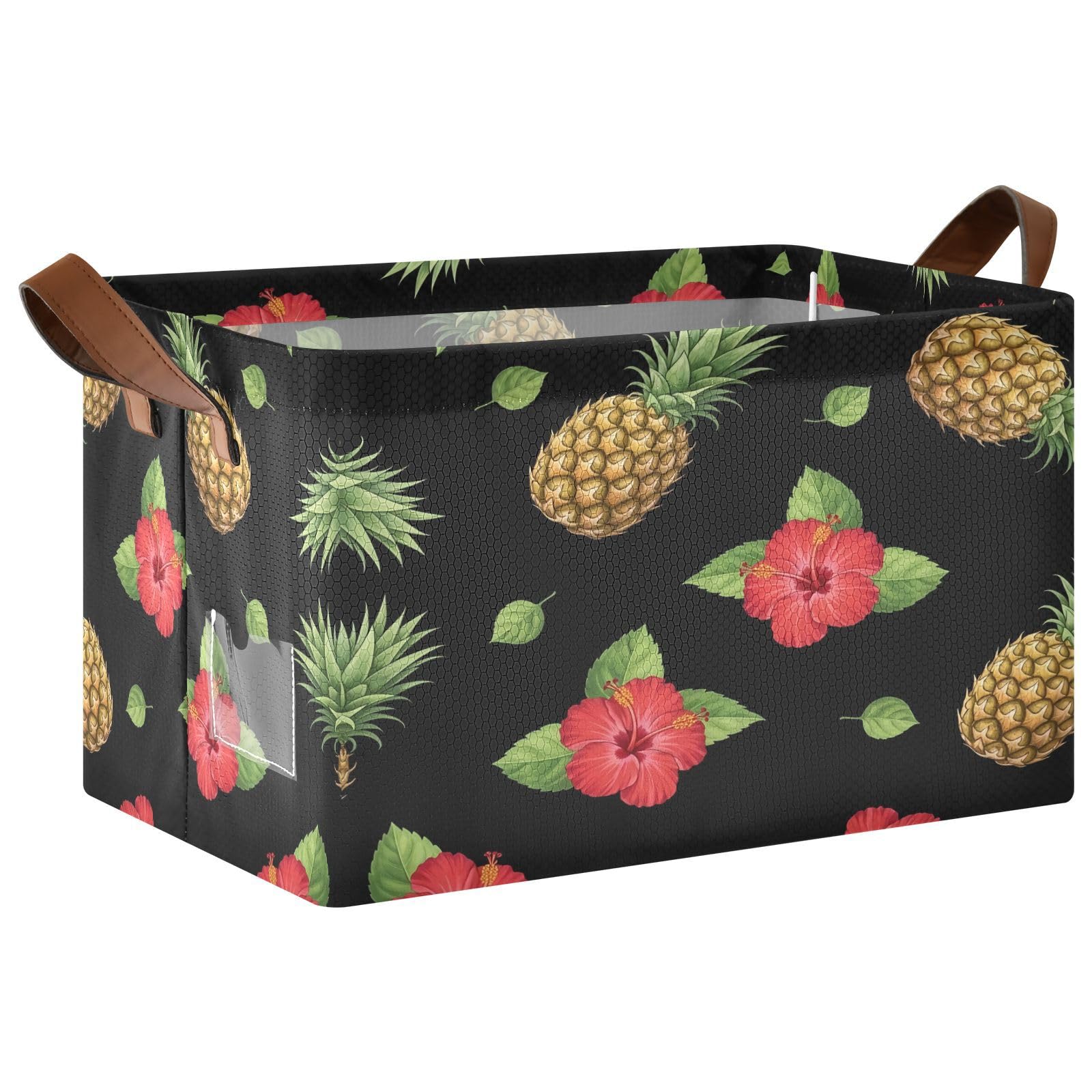 Cgiub Pineapple Hibiscus Storage Basket Waterproof Foldable Storage Bin Baby Laundry Basket Closet Organiser for Nursery Decor Home Organizing