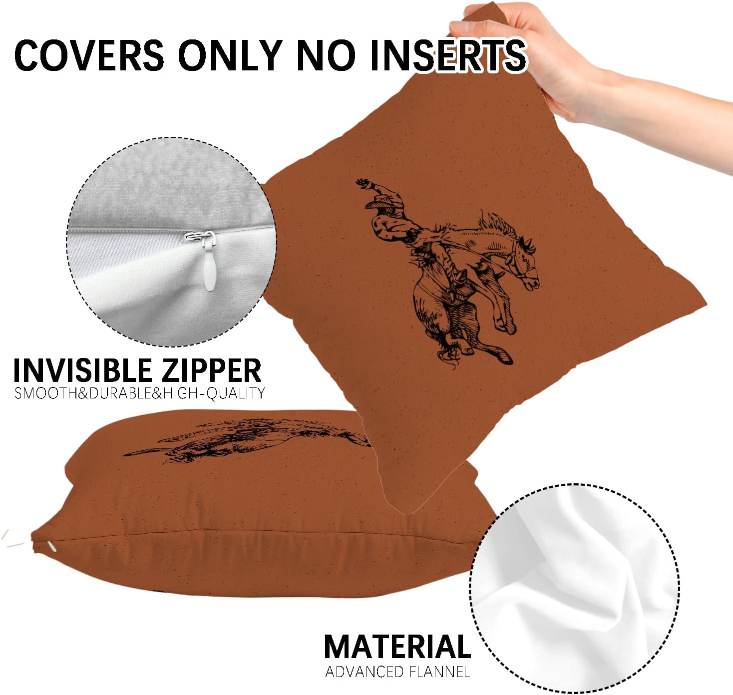 Western Cowboy Pillow Covers 18x18, Burnt Orange Pillow Cases, Western Bedroom Decor, Vintage Western Decor, Cowgirl Room Decor, Cowgirl Gifts for Women. - Image 7