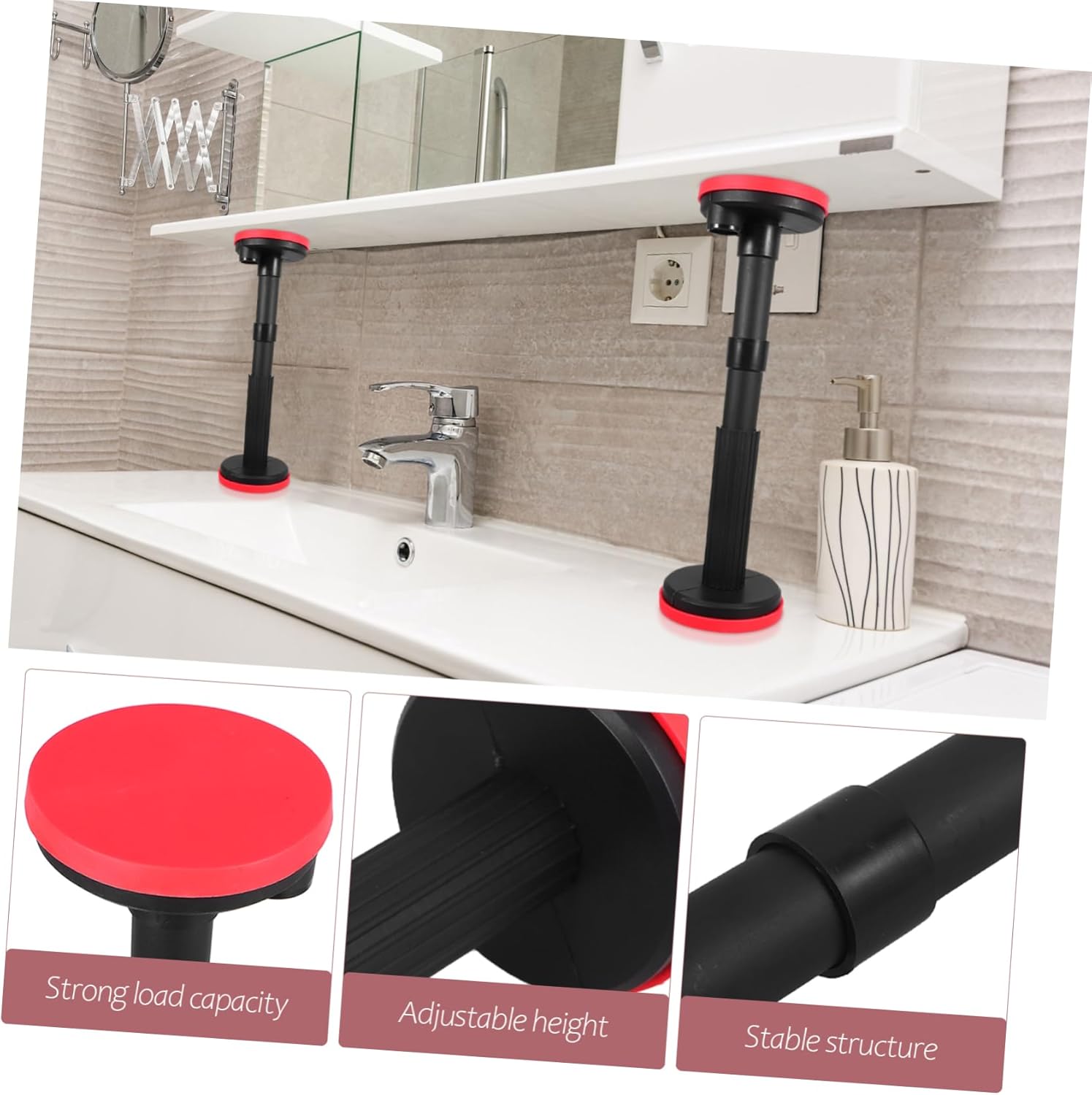 2pcs 18-44cm Adjustable Telescopic Support Poles For Bathroom Cabinet Installation Black Sink Mounting Brackets For Undermount Sink Installation